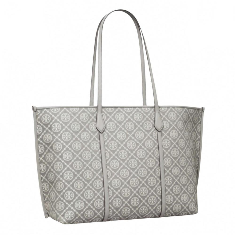 NEW TORY BURCH perry tote in gray t monogram
